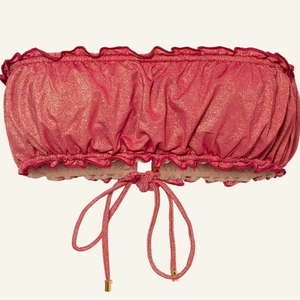 PQ SWIM REMI RUCHED BANDEAU Tie Top Glimmer Red Size Medium Stunning LUX NWT - Picture 3 of 14